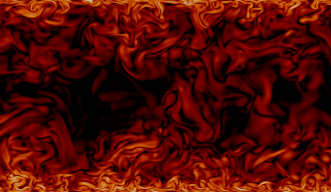 Turbulent flow in a red, orange and black color scheme